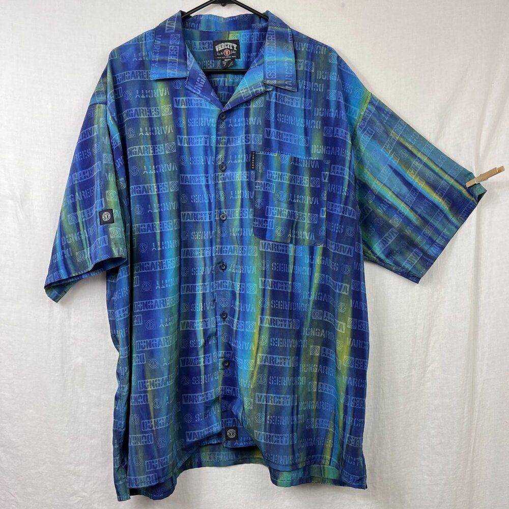 Vintage Y2K Varcity No Joke Button Up‎ Shirt Mens XL Oversized Baggy 00s Holo